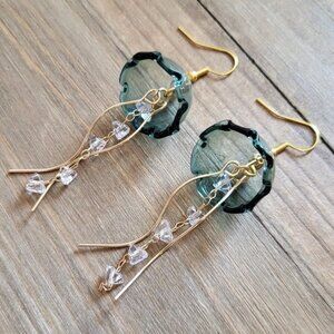 18k Gold Teal Glass Jellyfish Dangle Earrings